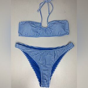 Cabana del Sol Gingham Blue Bikini Set Size Small Checkered Retro